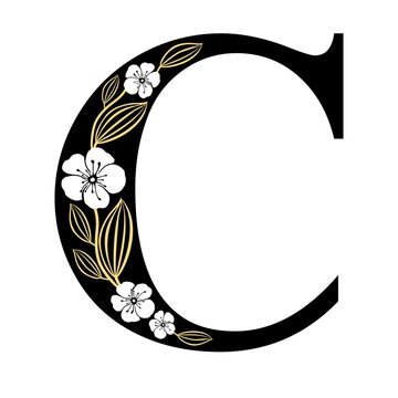 Alphabet C flower font made of paint floral. Luxury design. Sweet collection for wedding invites decoration card and other concept ideas. For logo, cards, branding, etc.  illustration