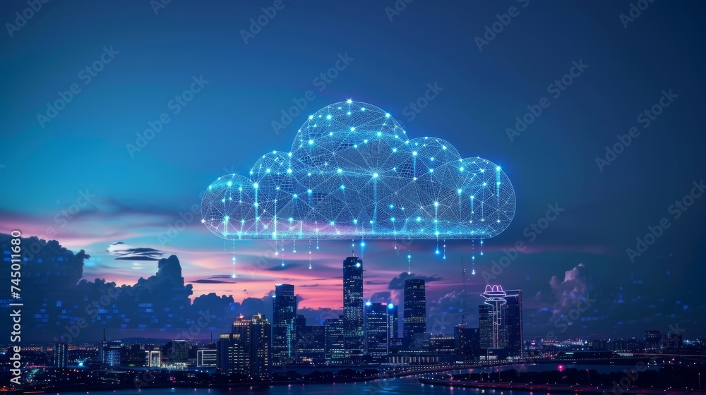 Poster imagine smart cities powered by the synergy of cloud computing and edge technology, optimizing urban
