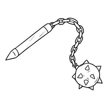 recommend clip art: morning star mace or flail illustration hand drawn outline isolated vector