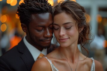 Interracial Wedding Couple Dances Joyfully in Urban Setting