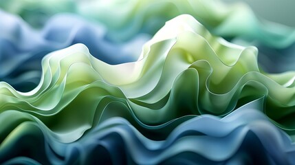 Abstract background of blue and green wavy fabric. - obrazy, fototapety, plakaty