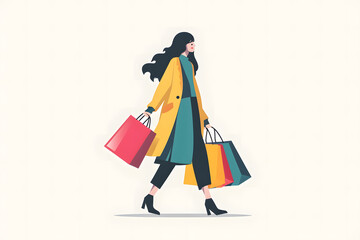minimal modern character of woman,shopping,flat design,vector graphic