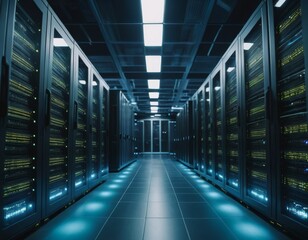 Fototapeta premium Modern server room in the datacenter