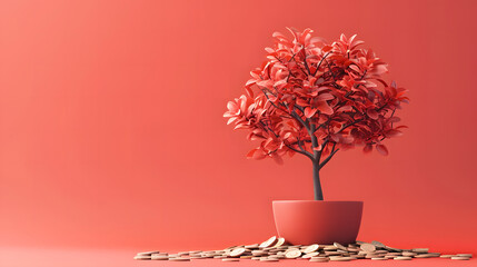 money tree Vector illustration 3D Clay red background