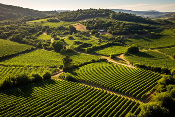 An aerial view of a picturesque lush vineyard - 745015681