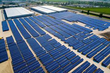 An aerial view of a solar panel manufacturing facility - 745015683
