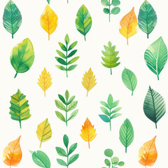 Fototapeta premium Beautiful seamless pattern featuring intricate leaf motifs in a stunning watercolor style, perfect for backgrounds and textiles. 