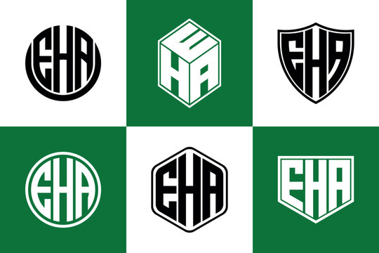 EHA initial letter geometric shape icon logo design vector. monogram, letter mark, circle, polygon, shield, symbol, emblem, elegant, abstract, wordmark, sign, art, typography, icon, geometric, shape
