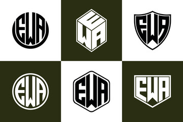 EWA initial letter geometric shape icon logo design vector. monogram, letter mark, circle, polygon, shield, symbol, emblem, elegant, abstract, wordmark, sign, art, typography, icon, geometric, shape