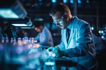 Male laboratory assistant conducting scientific research