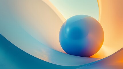 Captivating Abstract Blue Gradient Wallpaper. Spherical Sculptures in Radiant Light Magenta and Amber Hues!
