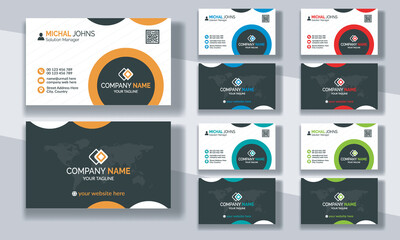 Creative modern clean corporate double-side business card template, personal visiting card, vector illustration, professional simple identity blue, red white and black elegant visiting card.