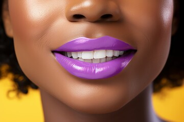Fototapeta premium Close-up of beautiful african american woman posing with vibrant lipstick makeup and stunning lips