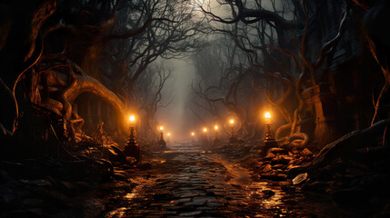 In the heart of this sinister woodland, there lies a narrow and winding path.