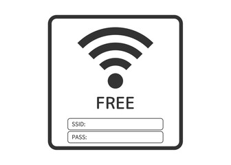 SSIDとPASSを記入できる正方形の黒いWi-Fiマークのイラスト