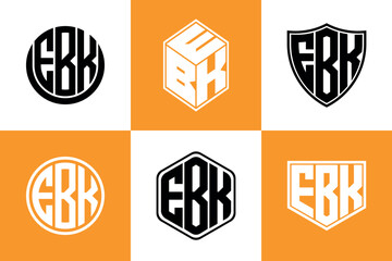 EBK initial letter geometric shape icon logo design vector. monogram, letter mark, circle, polygon, shield, symbol, emblem, elegant, abstract, wordmark, sign, art, typography, icon, geometric, shape
