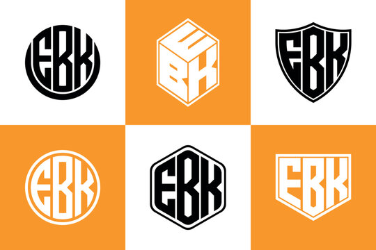 EBK initial letter geometric shape icon logo design vector. monogram, letter mark, circle, polygon, shield, symbol, emblem, elegant, abstract, wordmark, sign, art, typography, icon, geometric, shape