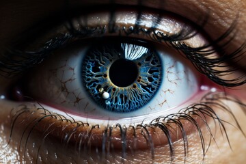 Close-up of eye with new technology, ai display concept, and innovative tech inside