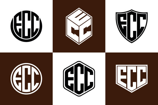 ECC initial letter geometric shape icon logo design vector. monogram, letter mark, circle, polygon, shield, symbol, emblem, elegant, abstract, wordmark, sign, art, typography, icon, geometric, shape