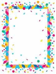 Colorful confetti border frame repeat pattern. Great for a birthday party or an event celebration invitation or decor. Surface pattern design. on white background	
