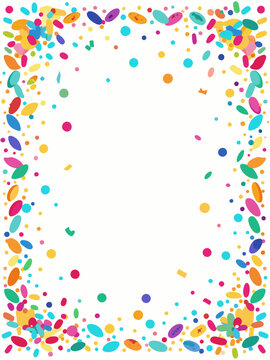 Colorful confetti border frame repeat pattern. Great for a birthday party or an event celebration invitation or decor. Surface pattern design. on white background	
