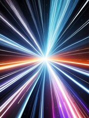 A background of light speed, hyperspace, and space warp, with vibrant streaks of white light converging from Generative AI