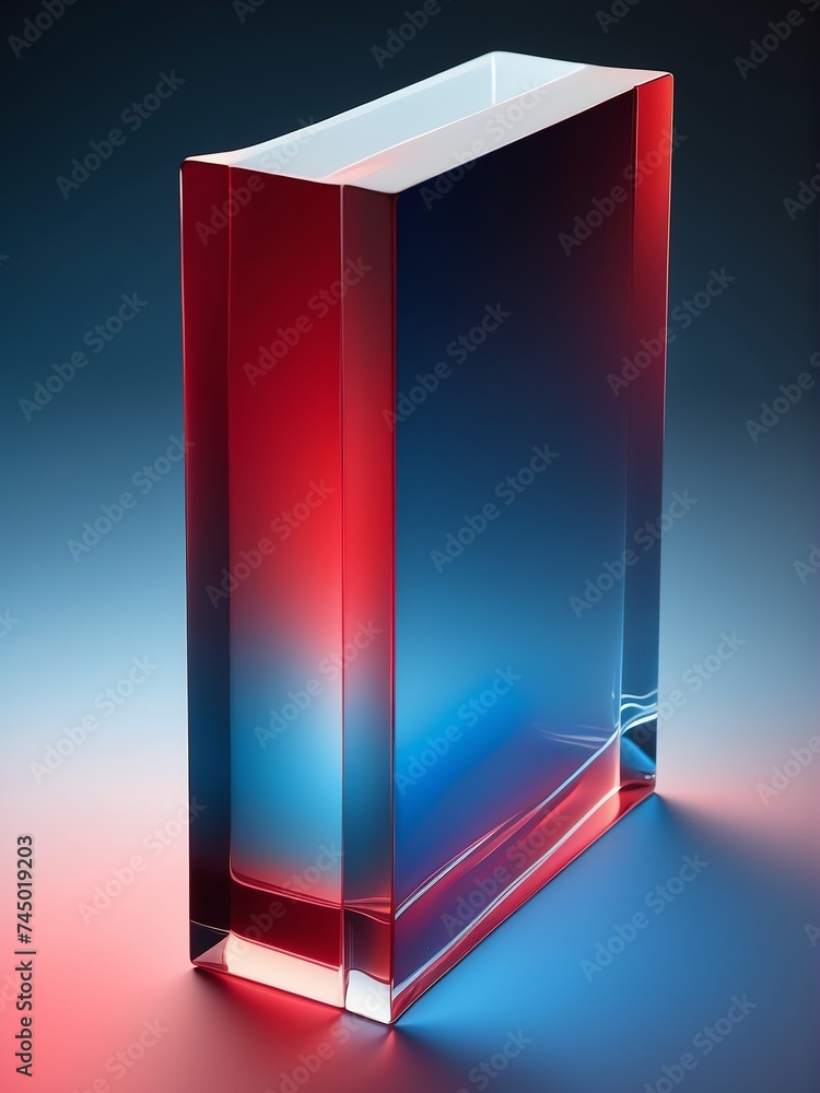 Poster abstract translucent squared glass with red and blue gradient from generative ai