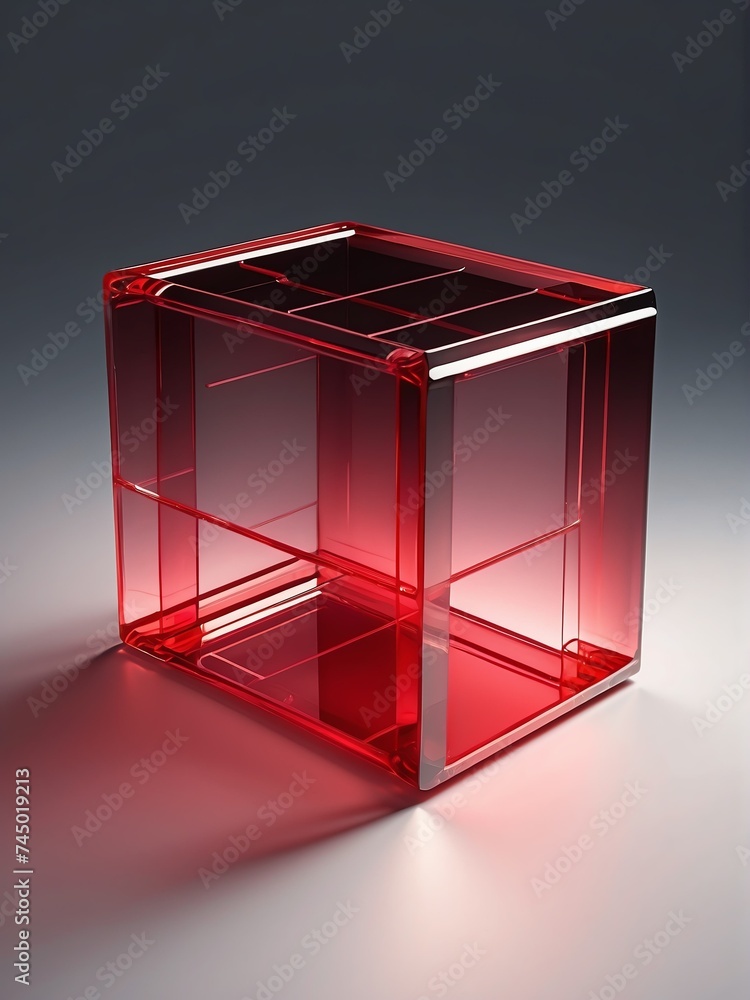 Poster abstract translucent squared glass with red gradient from generative ai