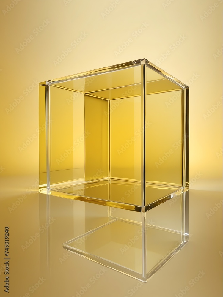 Poster abstract translucent squared glass with yellow gradient from generative ai