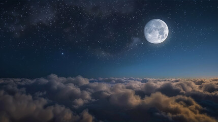 Naklejka na ściany i meble A mesmerizing glowing moon over a beautiful cloudscape in the night