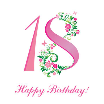 Happy birthday card. Celebration background with number eighteen and place for your text. Vector illustration