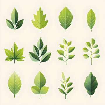 flat gradient icon set of leaves green color theme
