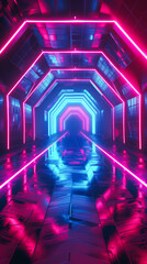 Science fiction tunnel with neon lights