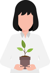 Beautiful business woman entrepreneur holding a plant potted, Tree planting and care on hands hold up, Ecology with business concept.