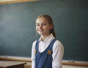 A student girl near blackboard in college