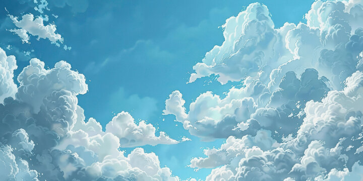 Painted white clouds in blue sky, illustration, card background
