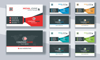 Creative modern clean corporate double-side business card template, personal visiting card, vector illustration, professional simple identity blue, red white and black elegant visiting card.