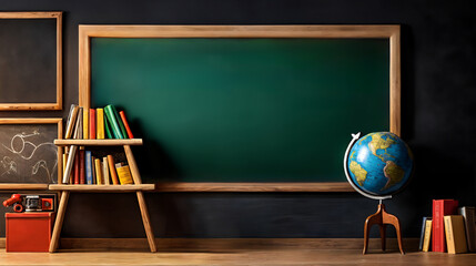 A blackboard takes center stage in an elementary school classroom, Generative AI
