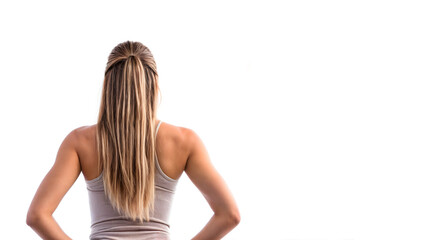 Naklejka premium Back view of a woman against a blank background copy space. Generative AI