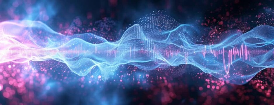 Sound Wave and Audio Technology Concept. Futuristic Digital Style. Abstract digital blue equaliser, sound wave element, digital wave particle. Abstract music background. Futuristic wave. Big data