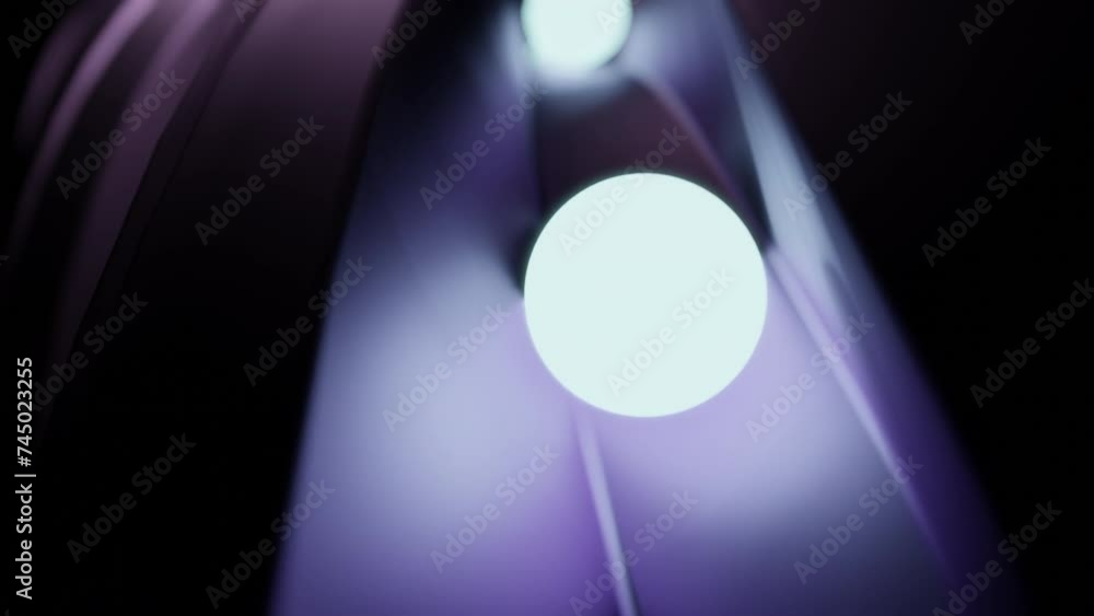 Poster glowing 3d balls moving on surface. design. neon balls roll along 3d track. glowing balls roll along