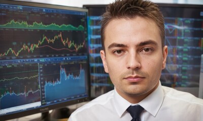 Fototapeta premium Portrait of a young male financial analyst