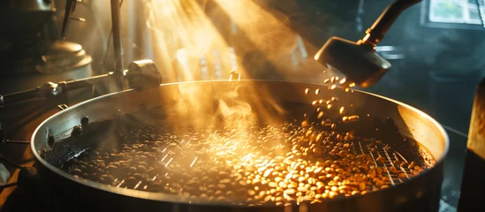 Foto auf Acrylglas coffee beans roasting production industrial concept background © Menganga