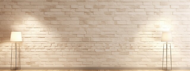 An indoor wall made of ivory bricks with indoor lights on both sides is intended to be used as a banner. - obrazy, fototapety, plakaty