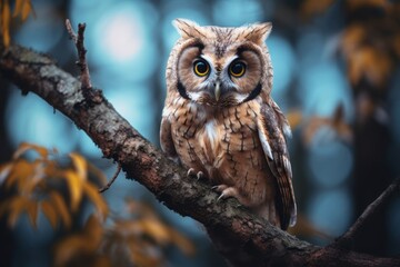owl perched on a branch It conveys intelligence. and mystery