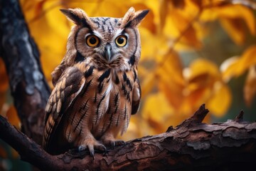 owl perched on a branch It conveys intelligence. and mystery - obrazy, fototapety, plakaty