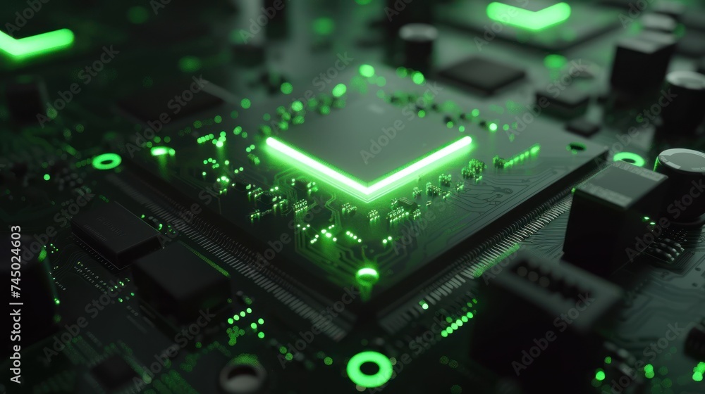 Leinwandbilder green light circuit board. technology background computer central processor cpu concept motherboard 