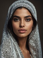 Portrait of beautiful arab model with natural features and clear face, treatment skin care make up ad concept from Generative AI