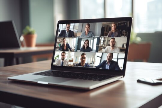Group of business people having a video conference communication technology Working remotely effective meetings This image is for use on a website about communications technology, meetings.