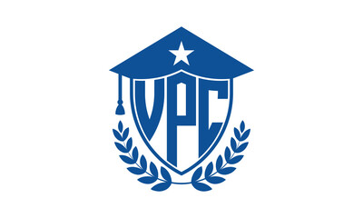 VPC three letter iconic academic logo design vector template. monogram, abstract, school, college, university, graduation cap symbol logo, shield, model, institute, educational, coaching canter, tech